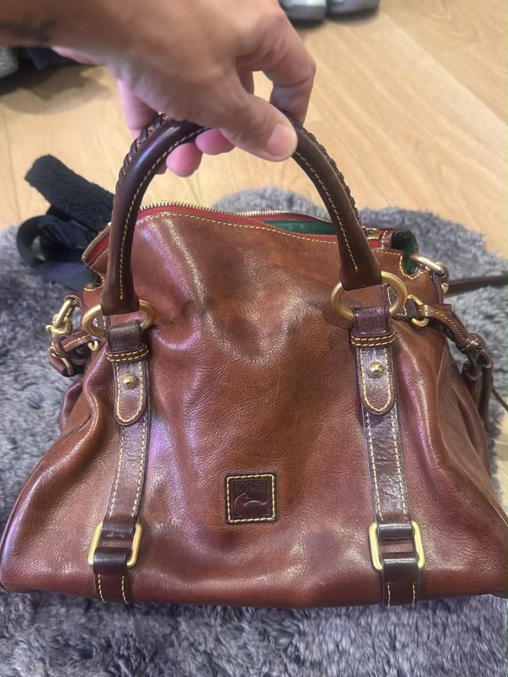 Vintage Dooney & Bourke Brown Leather Satchel with Gold Hardware- AUTHENTIC